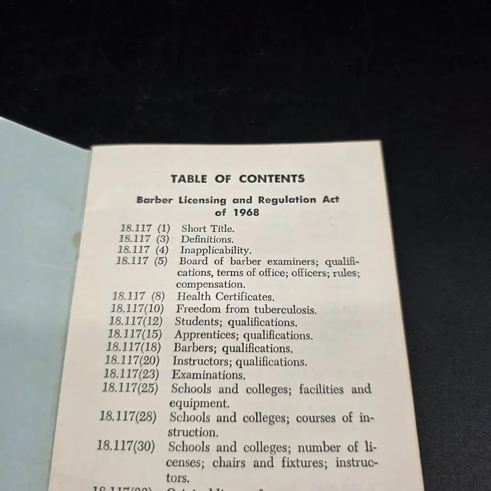 Vintage 1968 BARBERS Laws & Rules Governing Barbering in Michigan Pamphlet